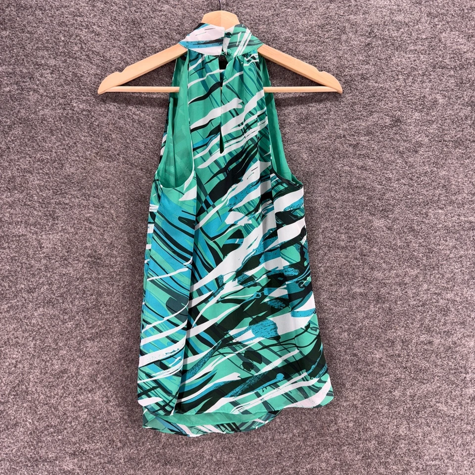 Kenneth Cole Blouse Women 6 Blue Striped Sleeveless Halter Neck Lined Hook & Eye - Image 2 of 4