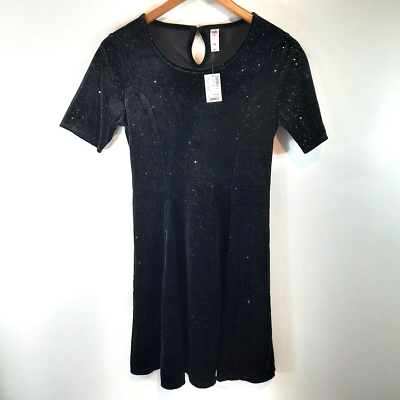 Justice Fit & Flare Dress Sz 18 Black Velvet Sparkles Shimmery Holiday  Christmas