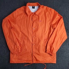 Obey Jacket Mens Size Medium Orange Windbreaker Lightweight Button Up Red Eyes