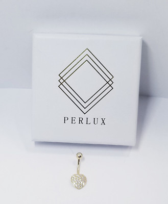 Perlux 14k Yellow Gold Cubic Zirconia Belly Button Heart