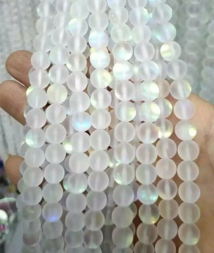 150 pcs Mystic Mermaid Glass Beads   8 mm Frosted White Glowing Aurora Beads