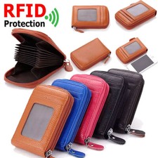 Women Men Leather Wallet ID Credit Card Holder RFID-Blocking Small Zipper Purse