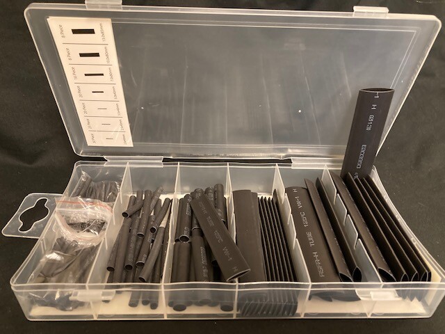 Box of 127 pc Assorted Black Heat Shrink Tubing