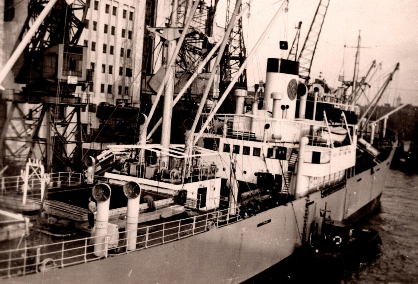 1945 WWII Cargo Ship Docks Cranes Port London England Vtg Found Photo Snapshot