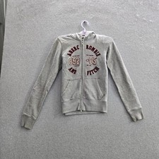 Abercrombie Women Hoodie S Gray Embroidered Fleece Lettering Patch Logo Y2K