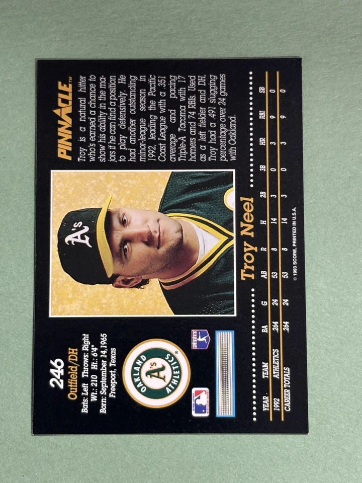 Troy Neel Rookie 1993 Pinnacle Oakland Athletics #246 *1722* - Image 2 of 2