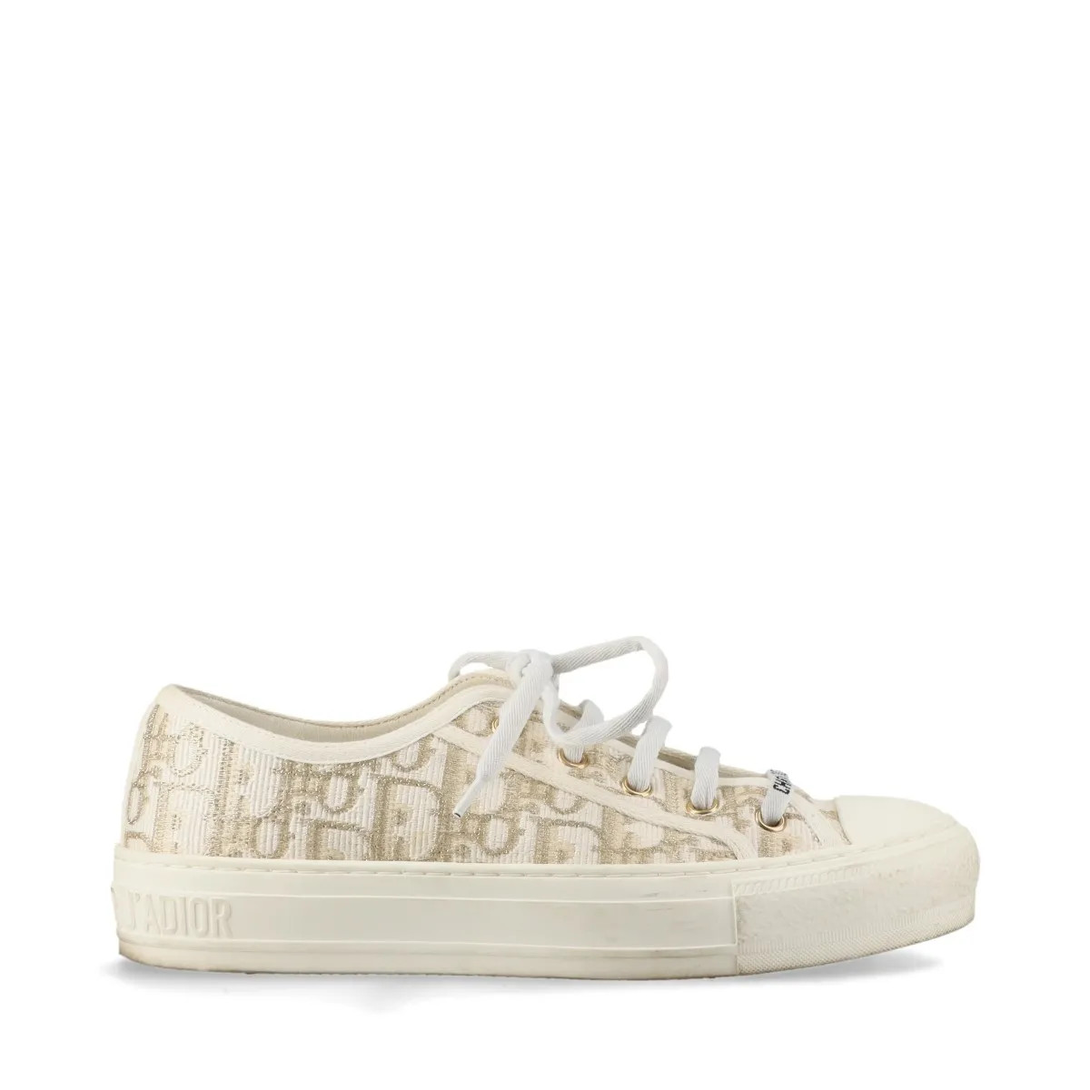 Christian Dior WALK'N'DIOR Leather x fabric Sneakers 36 Ladies' Ivory x gold LS1 thumbnail 3