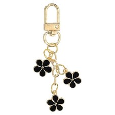Flower Keychain Charm, Cute Enameled Keychain Floral Keyring Pendant Black