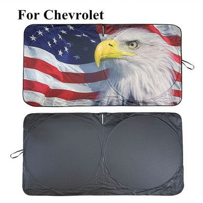 For Chevrolet US Flag Car Front Windshield Sun Shade UV Heat Block Shield Cover