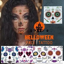 Day of the Dead Tattoo Stickers Halloween Face Temporary Tattoo Decals Spider...