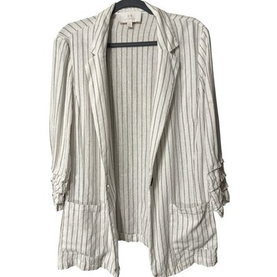 Halston Linen Blend Ruffle Sleeve 1-Button Blazer Jacket Size XLarge