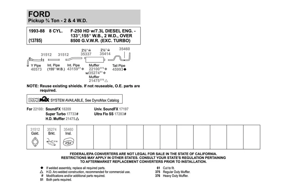 For Ford F-250 1985-1996 Walker 43159 Aluminized Steel Exhaust Intermediate Pipe Foto 2 de 4