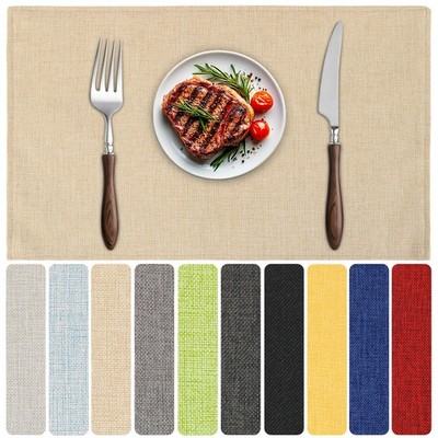 Blue Forest Placemats Set of 6 Dual-Layer Faux Linen Heat Resistant Washable Bei