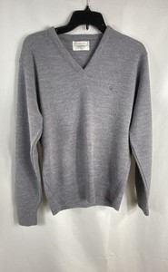 Vintage 80s Christian Dior Men's Grey V-Neck Orlon Acrylic Sweater Sz M