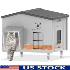 Heated Cat House Outdoor Insulated Shelter Escape Door Weatherproof Feral Cats