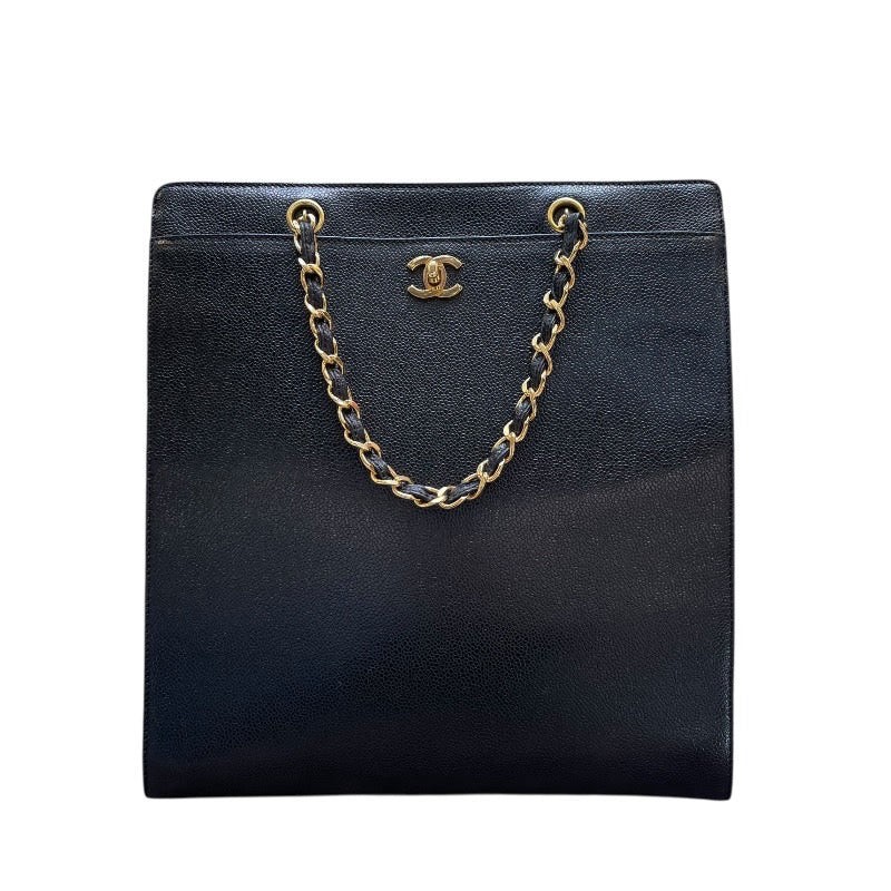 CHANEL Black Caviar Leather Turnlock Vertical Tote M5 GHW #1245