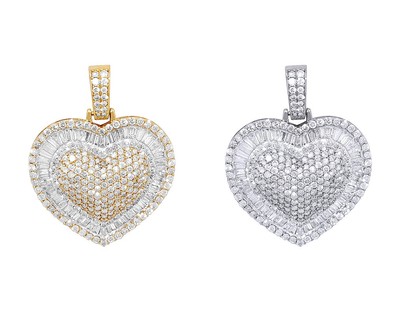 Konzentrische Herzen Baguette 3 2/5 Karat echter Diamant Anhänger Gold 8,5 mm 1,4 Zoll