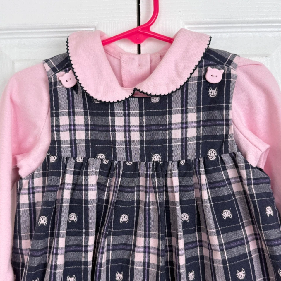 Conjunto de Vestido Jersey Sophie Rose Niño Pequeño 24M Cuadros Apliques Gato Rosa Otoño Conjunto Foto 3 de 4