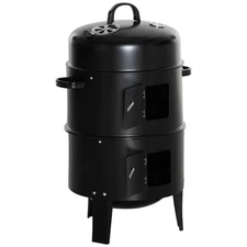 3-in-1 Vertical Charcoal BBQ Smoker Grill 2 Cooking Areas w/ Built-in Thermomete