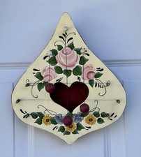 Vintage Hand Painted Wooden Heart Door Harp F...