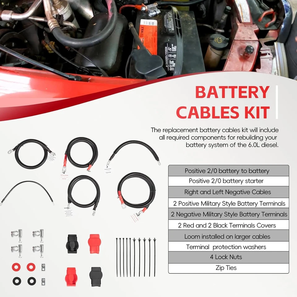 Battery Cables Kit For 2003-2007 Ford Superduty F250 F350 F450 6.0L Powerstroke - Image 4 of 4