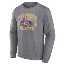 NCAA LSU Tigers Men's Gray Crew Neck Fleece Sweatshirt In Grey, Large