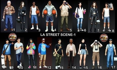 1:64 Scale LA Street Scene Miniature Figures (Set 1) - Highly Detailed Unpainted