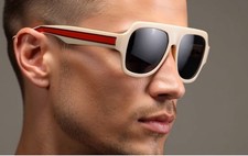 Men Sunglasses Fashion Flat Lens Large Big Shades Retro Vintage Beige Frame New