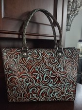 Patricia Nash Zancona Leather Front Tooled Turquoise Shoulder Bag Handbag