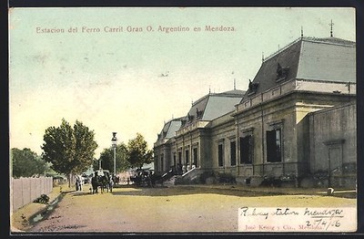 AK Mendoza, Estacion del Ferro Carrit Gran O. Argentino en Mendoza, Bahnhof 