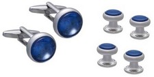 David Van Hagen Mens Sodalite Dress Stud and Cufflink Set - Blue/Silver