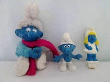 Vintage 1980s RARE SMURFS Peyo Figures Smurfette Whistle Furry Flocked Lot 3