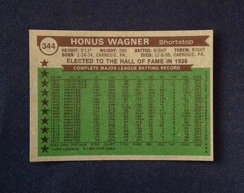 1976 #344 Honus Wagner All Time All Stars NM-MT Baseball ESTATE SALE - Picture 2 of 2