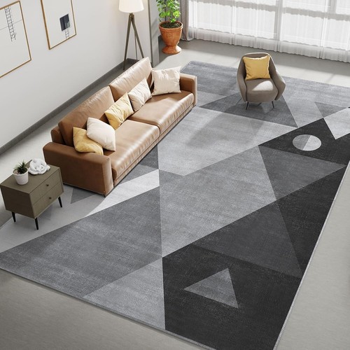 Geometric Style Rugs for Living Room, Bedroom, Machine Washable Rug Soft Grey
