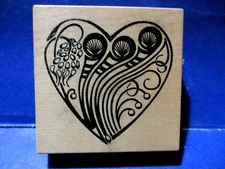 HEART VALENTINE STAMPA ROSA RUBBER  STAMP WOOD MTD VINTAGE 1994