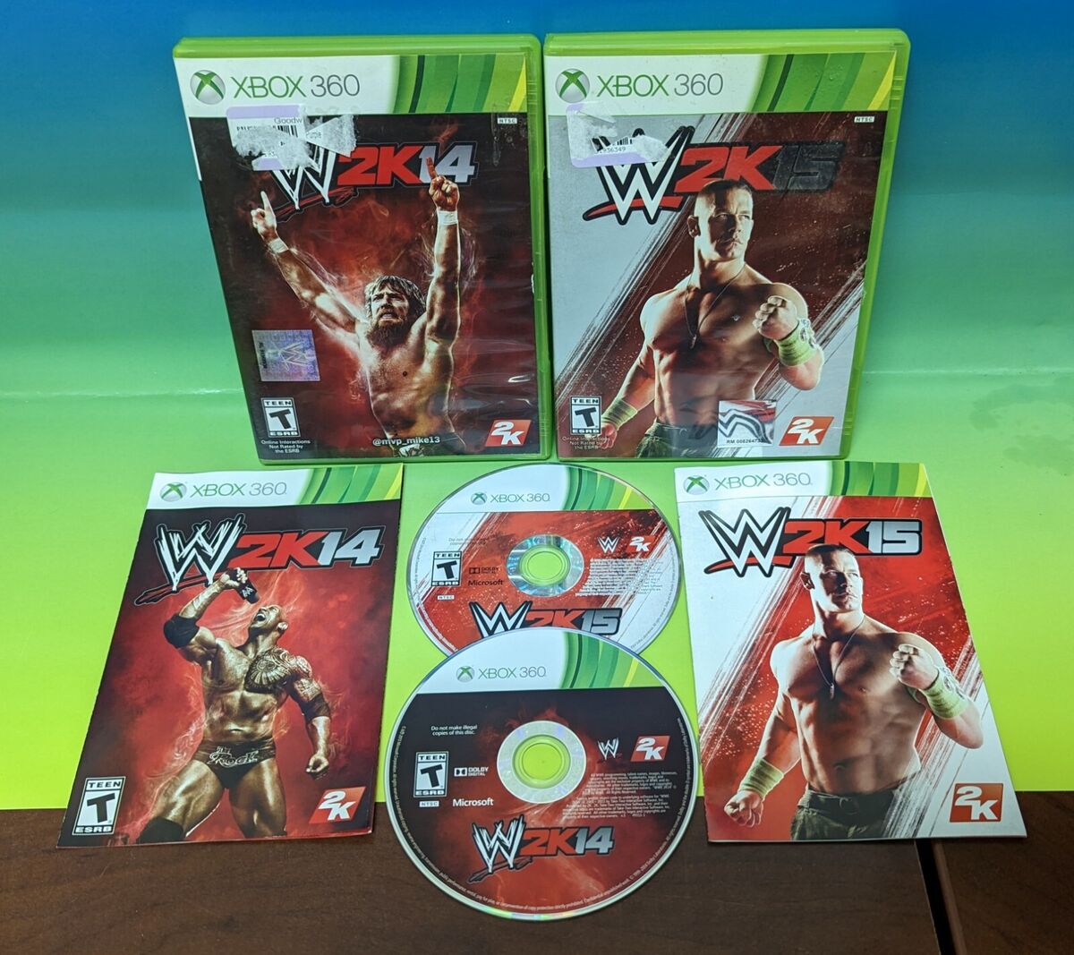 WWE 2K14 + 2K15 Lot XBOX 360 CIB Complete Cena Rock WWE 2K14 + 2K15 Lot XBOX 360 CIB Complete Cena Rock