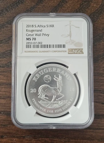 2018 South Africa - Silver Krugerrand Great Wall Privy MS70 - Total NGC POP - 71