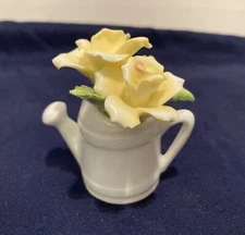 Vintage Lefton Royal Dover Bone China Yellow Roses Flower In Watering Can