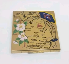 Vintage Elgin American Michigan State Souvenir Makeup Mirror Compact