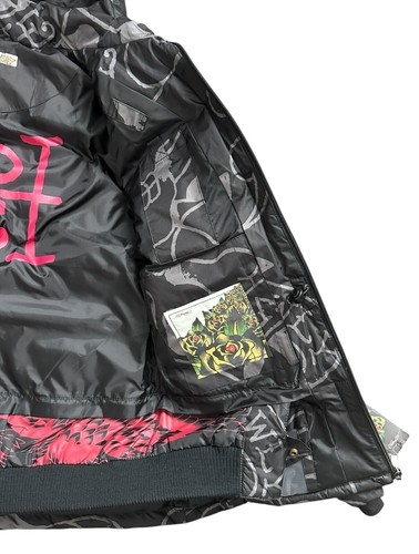 NWT Ed Hardy Love Kills Black Gray Women's Puffer Jacket Size M - Picture 14 of 18