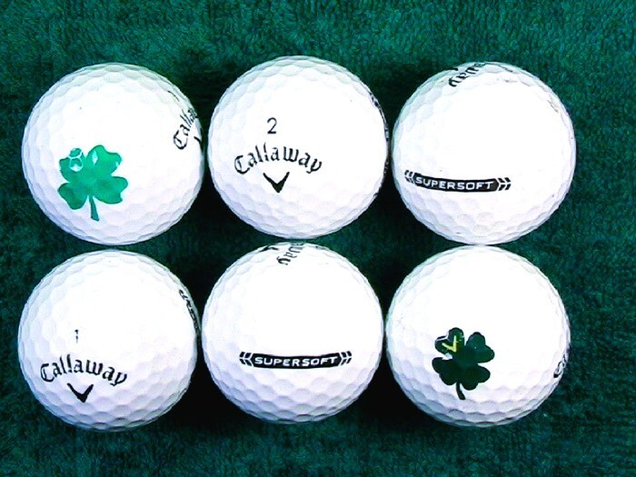 CALLAWAY SUPERSOFT GOLF BALLS WHITE w/ SHAMROCKS + TACO LOGOS (FACTORY