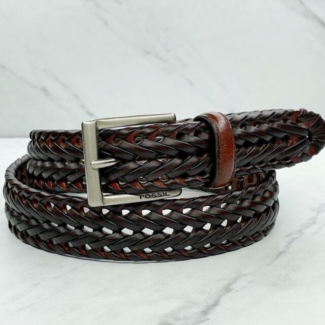 Fossil Braided Brown Genuine Leather Braided Weave Belt size 32 | eBay
