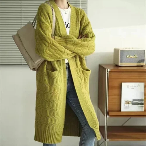 Women Long Cardigan Coat With Pockets Winter Sweater Jacket Ribbed Overcoat - Picture 3 of 21