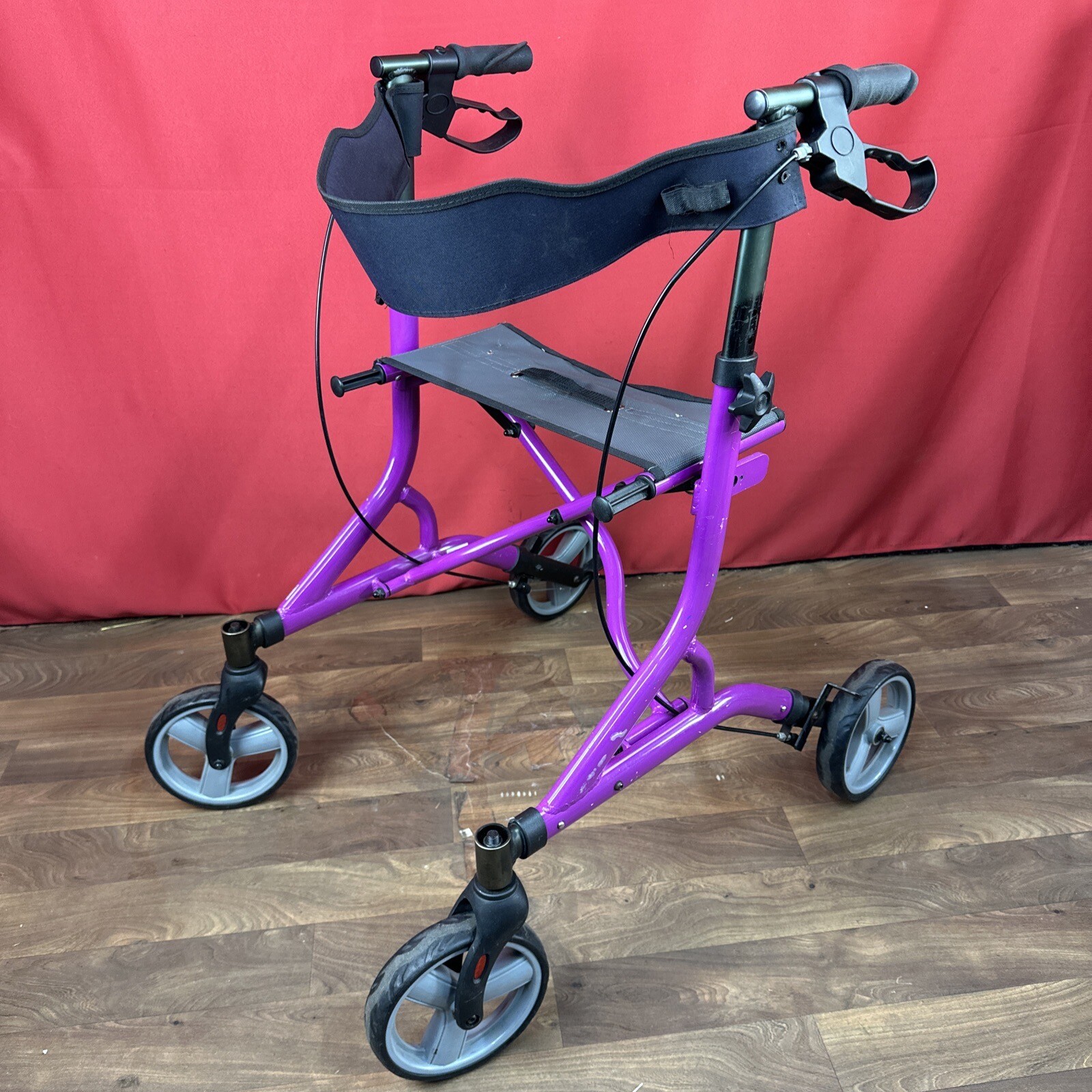 Walking Aid With Seat Four Wheels With Breaks Purple Folding Mobility
