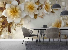 3D Relief Gold Floral Self-adhesive Removable Wallpaper Murals