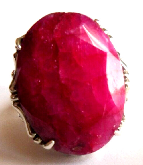 Bague en béryl rubis précieux et argent massif 28 carats pour femme