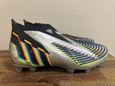 Adidas Predator Edge+ FG Soccer Cleats Silver Metallic Black HR1560 Men Sz 9.5