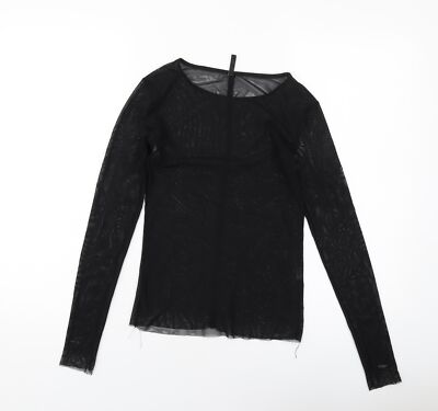Stradivarius Damen T-Shirt schwarz Polyester Basic Größe S Rundhals