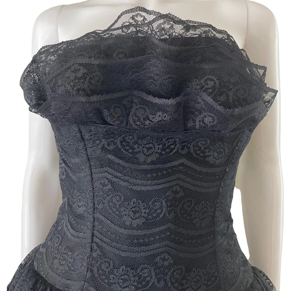 Vestido de encaje negro vintage años 50 Lilli Diamond of California XS/S sin tirantes EE. UU. Foto 3 de 4