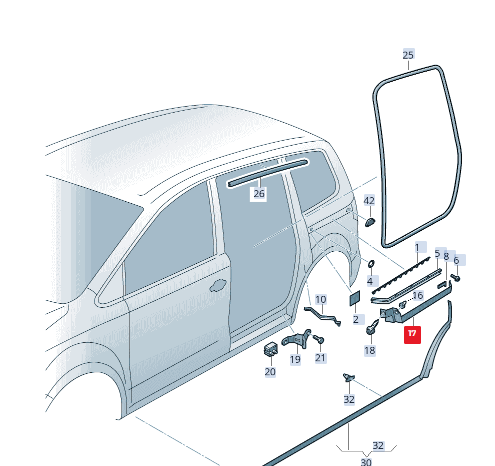 VW Sharan 7N Schiebetürschienenabdeckung rechts 7N0843796GRU NEU